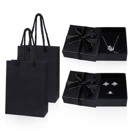 2 Pack 8× 8× 4.5cm Small Gift Boxes for Jewellery, Black Jewellery Gift Box with Bow-Knot, Earring Bracelet Necklace Gift Boxes with Lids for Gift Presents(Black)