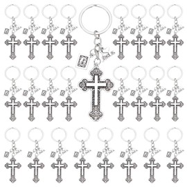 PLIGREAT 25 Pcs Jesus Cross Keychains, Christian Holy Bible Pendants Keyrings Religious Car Key Holders for Women Men Christians Baptism Party Favors