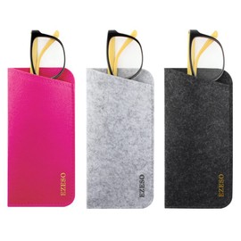 EZESO ESSENTIAL SKINCARE 3 Pack Eyeglass Cases - Soft Felt Slip-in Pouch Case - Glasses Storage Case Makeup Pouch