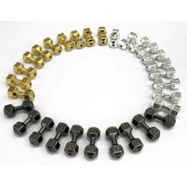 Dumbbell Charms For Jewelry Making – DIY Supplies Miniature Sports Fitness Equipment Connector Spacer Charm Bead Pendant – Silver Gold Black Colors Total 30 Pcs