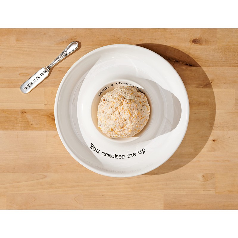 Mud Pie Circa Cheese Ball Dish Set,White, dish 1 1/2"