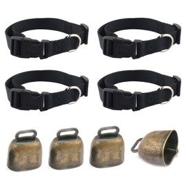 Pack of 4 Goat Collars with Bell, Vintage Mini Cowbell with Clasp, Anti-Lost for Goats, Cattle, Horses, Sheep