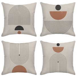 Throw Pillow Covers Home Decor Set of 4 Pillow Cases Decorative 20 x 20 Inches Outdoor Cushion Couch Sofa Pillowcases Contemporary Mid Century Geometric Boho