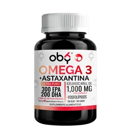 OBY Omega 3 Krill Oil 1000 mg | EPA 300 mg + DHA 200 mg | Fosfolípidos y Astaxantina | Alta Concentración | Oby Suplemento Alimenticio | 60 Cápsulas