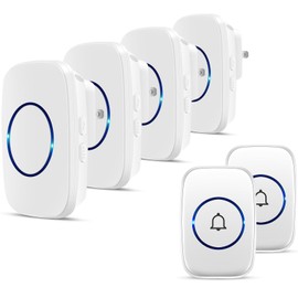 Wireless Doorbell, FullHouse Waterproof Door Bell Kit, Distinguish front and rear doors, Over 1000 feet Range and 60 Chime, 5 Levels Volume and LED Flash, for Home Office Classroom
