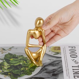 Home Decor Thinker Statue Ornaments Gold Decor Abstract Art Sculpture, Golden Resin Collectible Figurines For Home Living Room Bathroom Decorative Home Accessories (A-Gold Right)