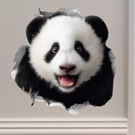 Panda Hole Wall Decal – 3D Cute Animal Sticker – Peel & Stick Removable Vinyl Wall Decor