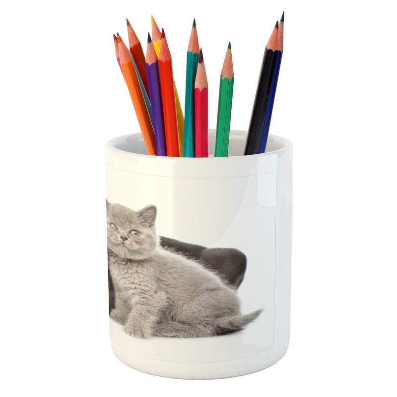 Ambesonne Dog and Cat Pencil Pen Holder, Neapolitan Mastiff and