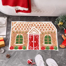 Drydiet Christmas Gingerbread House Floor Rugs Christmas Bath Mat 23.6 x 15.7 Inch Fun Ginger Bread House Rug Winter Tufted Rug Non Slip Mat Cute Soft Absorbent Bathtub Rug Christmas Bath Decor