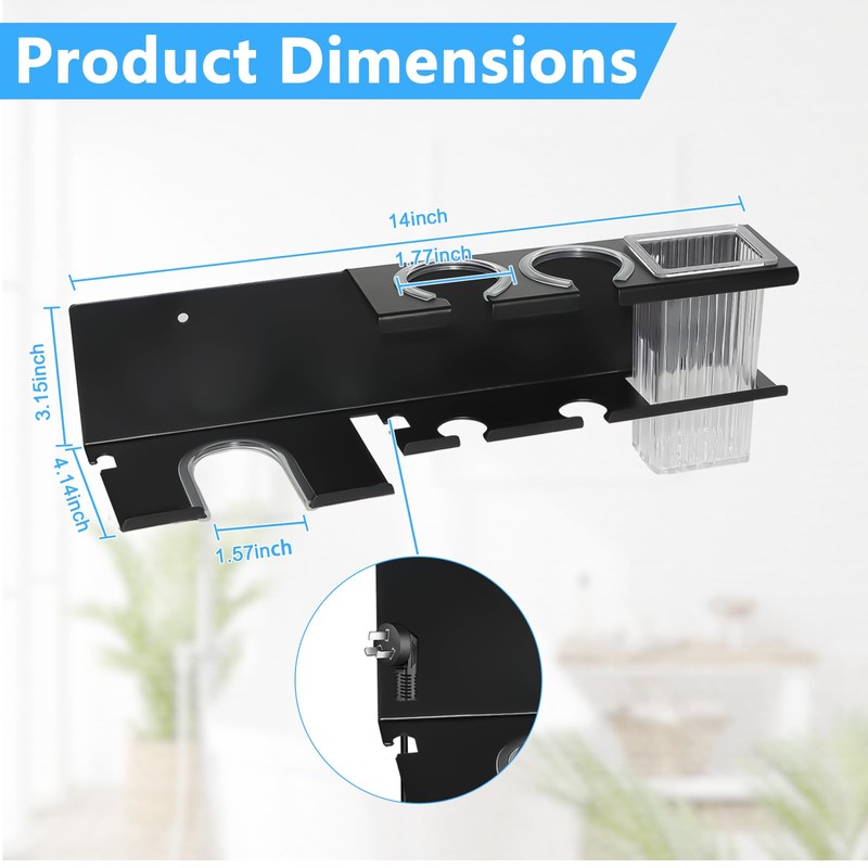 Yimerlen Hair Dryer Holder Wall Mounted, 3-in-1 Hair Tool Organizers
