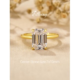 Effinny 3.5ct Solitaire Elongated Emerald Cut Engagement Ring for Women,Sterling Silver Simulated Diamond Promise Ring, Sterling Silver, Cubic Zirconia