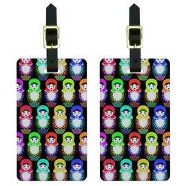 Russian Nesting Dolls On Black Luggage Tags Suitcase Carry-On ID Set of 2