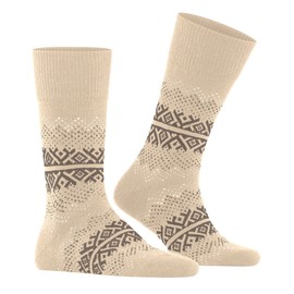 FALKE Men's Inverness Socks Breathable Climate Regulating Odour-Inhibiting Wool Cashmere Patterned 1 Pair, Beige (Sand Stone 4024)