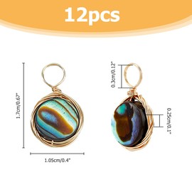 Hobbspring 12Pcs Abalone Shell Charms 8mm Paua Shell Pendant Sea Shell Pendant with Copper Wire Wrapped Colorful Geometric Pendants for Earring Necklace Bracelet Jewelry Making