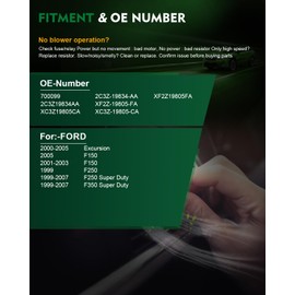 SZKAIDAG HVAC Heater Blower Motor with Fan Cage for:-Ford F150 2001-2003 5.4l v8 F150 2005 F250 Excursion F250 Super Duty F350 Super Duty, 1999-2007, A/C Heater Blower Motor OE# 700099 2C3Z19834AA