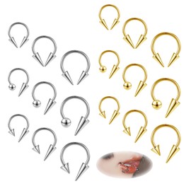 ZS 20G Spike Nose Rings Studs, 18G Stainless Steel Spike Stud Earrings, 16G Septum Lip Rings Cartilage Tragus Helix Piercing for Women Men (18pcs 16g septum rings)
