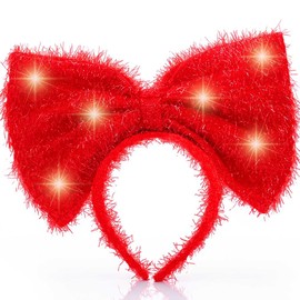 Firuilo Light UP Christmas Headbands Led Red Bow Hairbands Xmas Bowkot Hair Accessories Head Hoops for Christmas Party Holiday Favors Elves Party Decoration(B-Red, One Size)