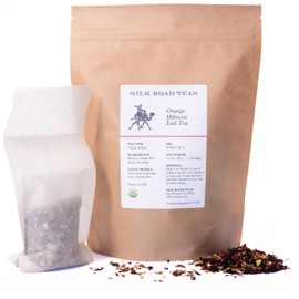 Silk Road Teas, Organic Orange Hibsicus Herbal Iced Tea, Tart Citrus & Floral Blend, 5 Gallon-Sized Tea Bags.