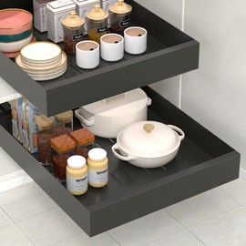 HIKITMATE Pull Out Cabinet Organizer, Carbon Steel Cabinet Drawers Slide Out, Pantry Storage Shelves With Nano Adhesive Strip For Kitchen, Bathroom and Living Room. 13.7" W X 16.5" D X 2.3" H Grey