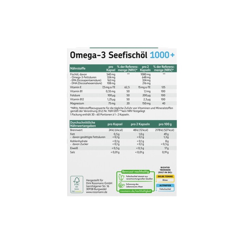 알타파마 오메가3 피쉬오일 1000+비타민B+엽산+마그네슘 60정 Altapharma Omega-3 Fish Oil 1000