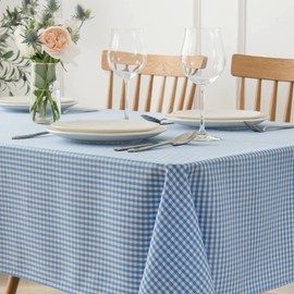 maxmill - Mantel cuadrado a cuadros, resistente a las manchas, impermeable y resistente a las arrugas, lavable, pesado, suave, para comedor y uso al aire última intervensión, 52 x 52 pulgadas, azul claro, blanco