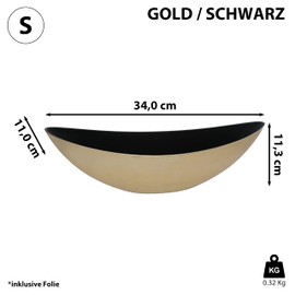 Cepewa Decorative Bowl │ 34 x 11.3 x 11 cm Plastic Gold Black │ Plant Bowl in Boat Shape (1 x Oval Gold Black 34 x 11.3 x 11 cm)
