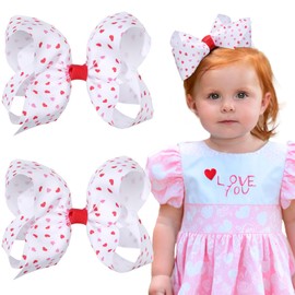 Oaoleer 2PCS Valentine's Day Hair Bows for Girls, Pink Bows Hair Alligator Clips Hair Barrettes for Baby Girls Infants Toddlers Kids Teens Children