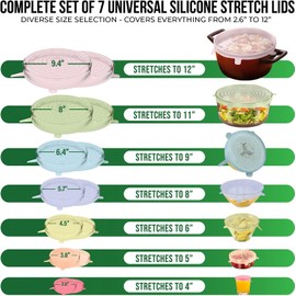 Reusable Silicone Stretch Lids for Food Storage in Fridge - Elastic Heat-Resistant Bowl Covers, Cups, Cans, Jars - Universal Food Grade Lid for Round and