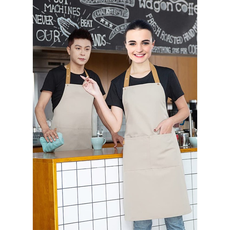 Kitchen Bib Apron with Pockets, Women Men Adjustable Neck Strap