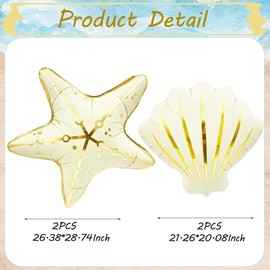 4pcs Starfish & Seashell Mermaid Foil Balloons for Under The Sea Party