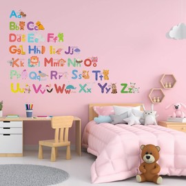 Leaning Alphabet Numbers Color Wall Stickers Removable Educational ABC Stickers Cartoon Decorations with 26 Letters 10 Numbers 9 Weathers 9 Colors Peel and Stick for Kids Boys Girls 9 Sheets