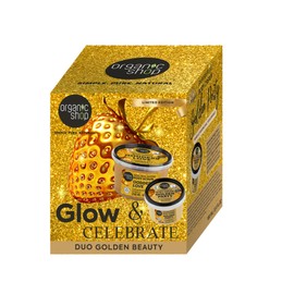 Organic Shop Glow & Celebrate Golden Beauty Set with Golden Shine Body Scrub Strawberry Sparkle & Shimmering Body Cream Strawberry Madness 250ml/100ml
