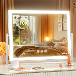 Gvnkvn Gvnkvn Lighted Makeup Mirror, 17.3"x13" Hollywood Vanity Mirror with Led Lights, Three Color Lighting Modes, and 5X Magnification Mirror, Smart Touch Control, 360Rotation (White, Gift Box)