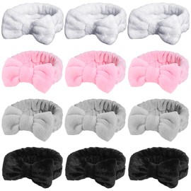 24 Diademas Faciales de Spa Diadema Suave de Maquillaje con Lazo Diadema de Toalla Elástica para Cuidado de Piel Banda de Pelo de Microfibra de Vellón Coralino para Lavar Cara Ducha Mujer, 4 Colores