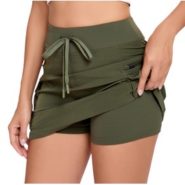 Timuspo High Waist Tennis Skirt Workout Basic Solid Ladies Skort Cargo Skirts Army Green XL
