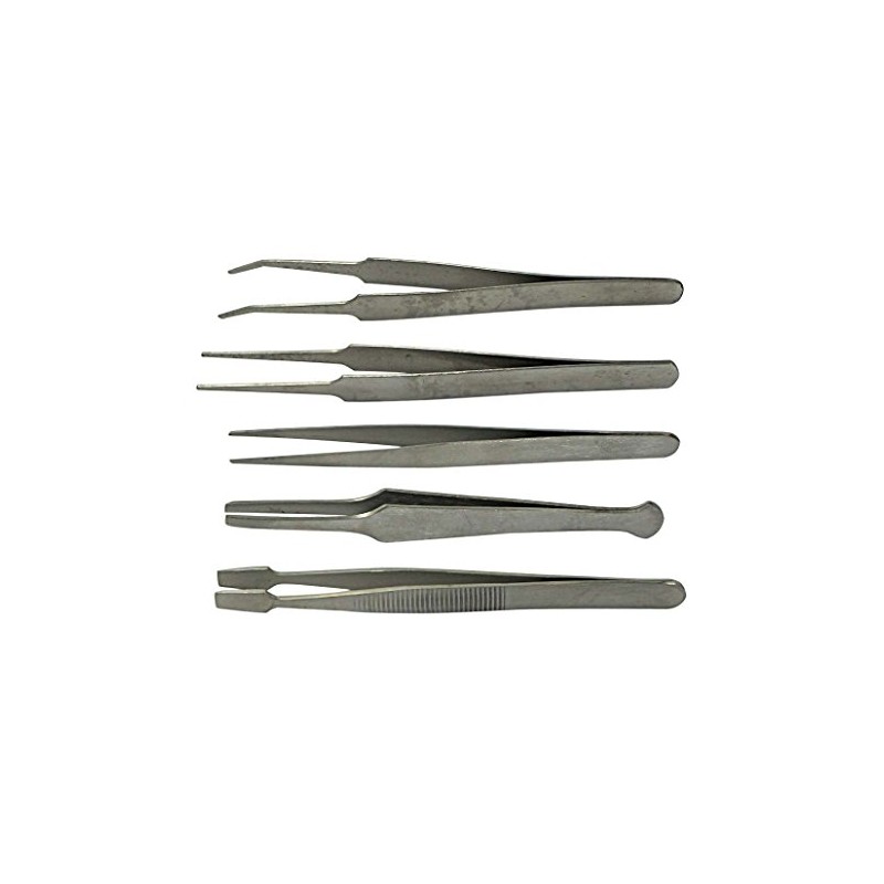 SE TW2-405 5-Piece Hobby Tweezer Set, Size Approx 4-Inch-4 3/4-Inch