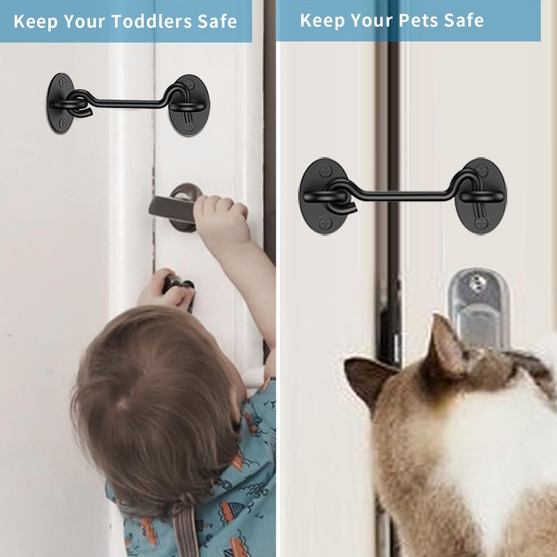 2 Pack Barn Door Latch Lock 6" Black Hook and