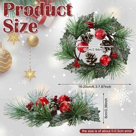 FineCheer 2 Pcs Apple Red Berry Candle Ring Pillar Wreaths Candle Rings Christmas Winter Ring 6 Inch Center for Christmas Holiday Kitchen Home Table Centerpiece Indoor Outdoor Display