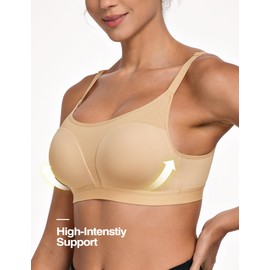 WingsLove Sports Bra for Women Moisture-Wicking Wireless Yoga Bra with Breathable Mesh Adjustable Straps for Running Gym, Deep Nude,36C
