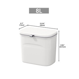 JOYBOS JOB003 Multifunctional Kitchen Wall-Mounted Trash Can 8L Easier Collecting Kitchen Waste Hanging on Cabinet Door 8L ABS + PP White
