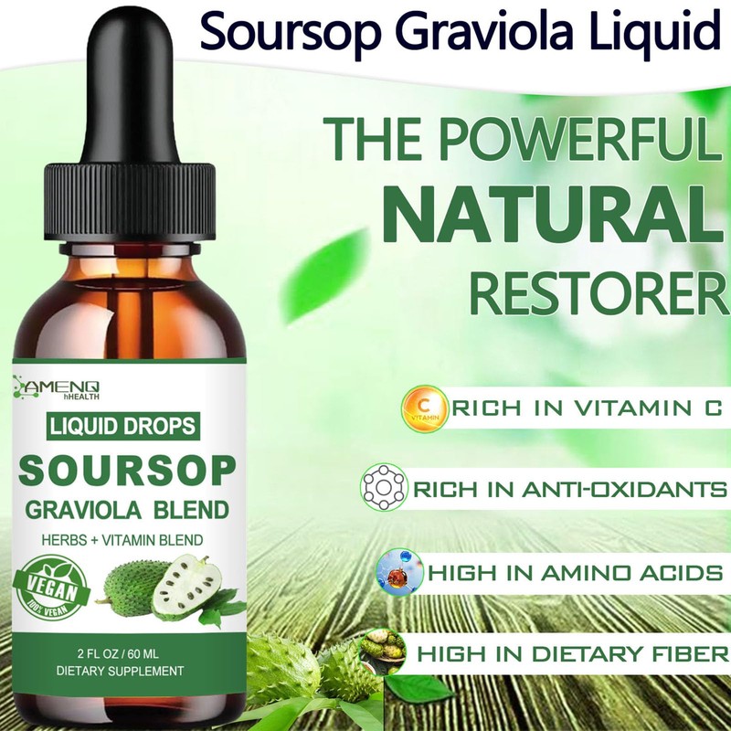 Soursop Graviola Liquid Drops, Organic Soursop Leave Extract w/Sea Moss,