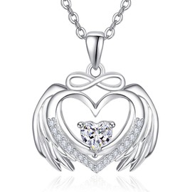 KINGWHYTE Angel Wings Necklace 925 Sterling Silver Infinity Heart Necklace Guardian Angel Necklace Heart Cubic Zirconia Jewellery Angel Gifts for Women