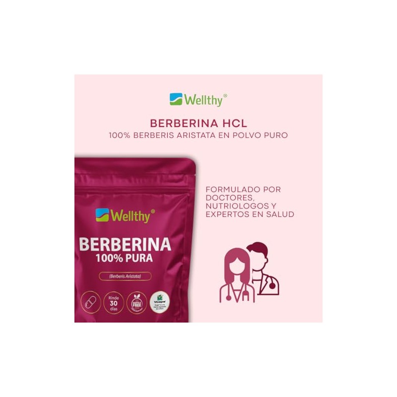 Wellthy Berberina Pura Cápsulas 100 Berberis Aristata 500mg Dias Consumo