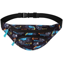 Choco Mocha Kids Fanny Pack Boys Bum Bag Waist Pack with Adjustable Belt Bag for Children Toddler Travel Outdoor Running Sports Age 2-4 3-5 6-8 4-6 6-9, Black Trucks