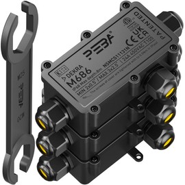 PEBA Waterproof Junction Box Earth Cable Connector IP68 Distribution Box Outdoor Distributor 4 mm - 8 mm and 8 mm - 12 mm Cable for Outdoor Garden Outdoor Waterproof Connector Box 3-Way Black Pack of