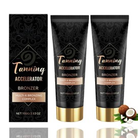 Sunbed Tanning Accelerator Cream – Lightweight Non-Greasy Formula with Coconut Oil & Aloe Vera, Easy to Apply for a Smooth-Looking Glow, Indoor & Outdoor Use (2pcs)