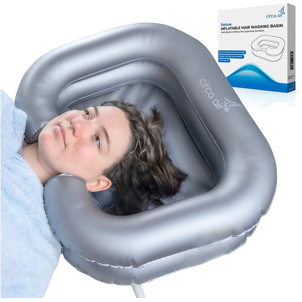Circa Air Inflatable Hair Washing Basin for Bedridden - Wash Hair in Bed with Inflatable Shampoo Basin. Portable Shampoo Bowl with Pillow for Extra Comfort. The Perfect Inflatable Sink for Locs Detox