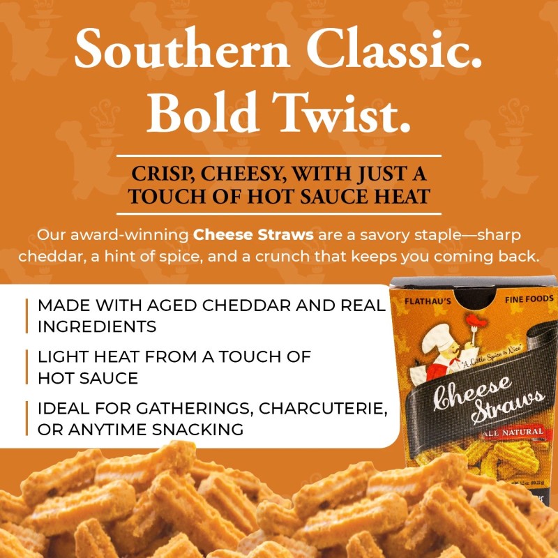 Flathau's Cheese Straws, Crispy, Savory Cheddar, Gourmet Snack (6oz)