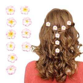 Plumeria Hair Clip, Hawaiian Hair Clip, 10 Pcs Cute Mini Artificial Plumeria Flowers Hair Clip Decorative for Women and Girls, Suitable for Wedding, Party, Beach Vacation