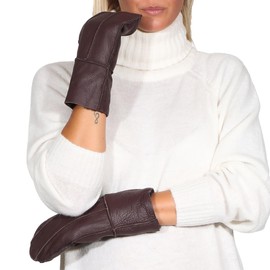 Harrys-Collection Women's Patchwork Lambskin Mittens, brown